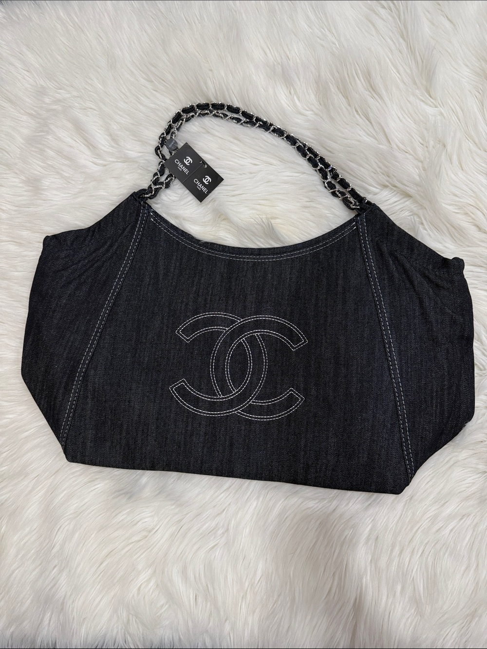 Chanel Black Denim CC Shoulder Tote